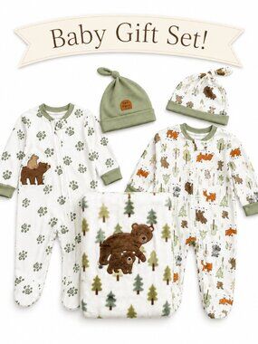 NWT Baby Essentials Baby Boy Gift Set 9 Months | 2 Sleepers, Hats & Blanket